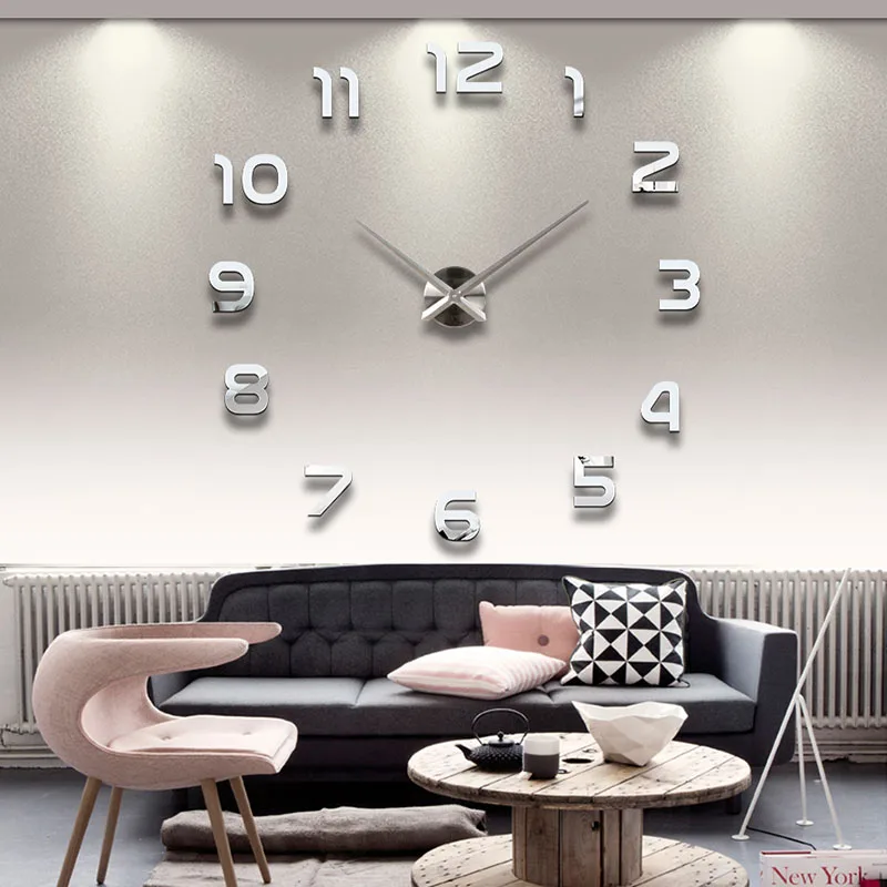 3d зеркальные наклейки Horloge Home Klok Новые Diy настенные часы Акриловые diy часы кварцевые часы Reloj De Pared Гостиная Современная - Цвет: silver