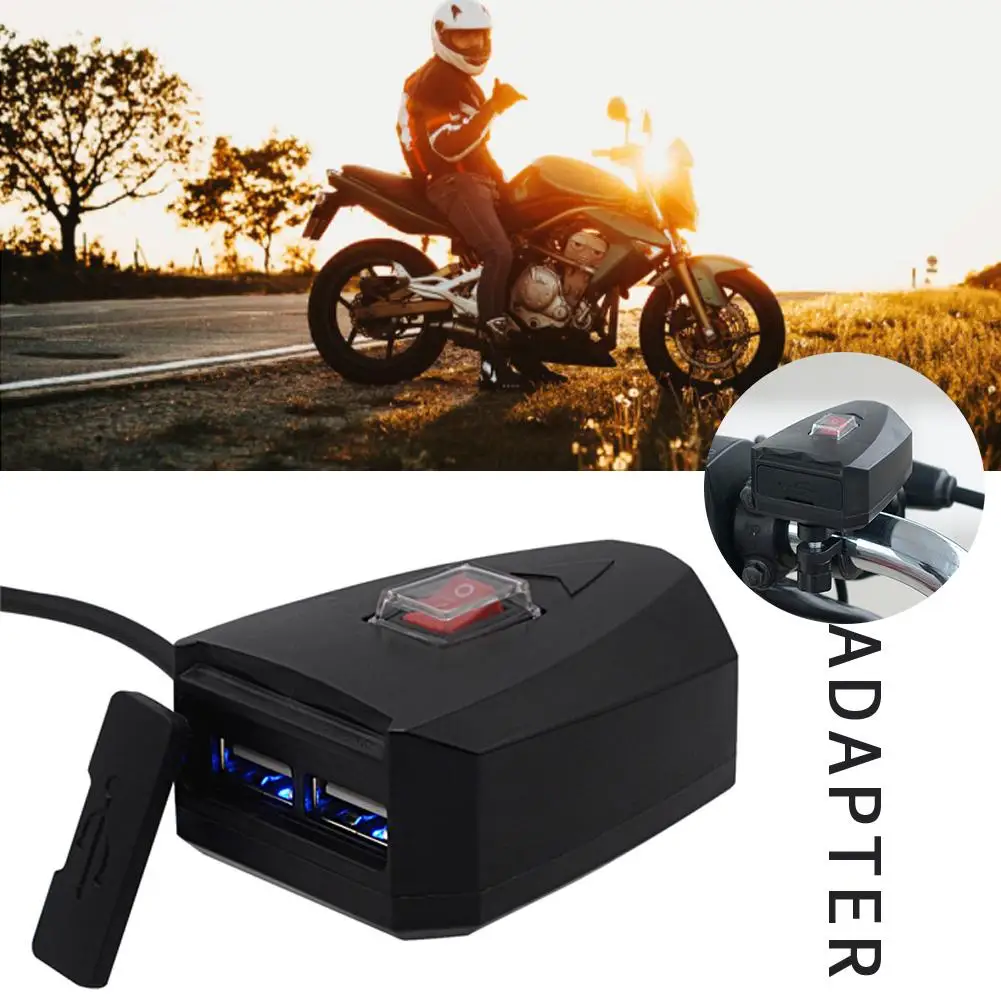 

12-24V 2.1A Motorcycle Charger With Dual USB Ports Power Switch Adapter For Iphone Samsung Huawei Mobile Phone GPS Tablets