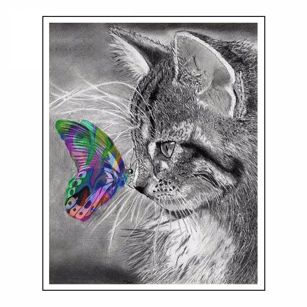 Animals 5D Diy Diamond Painting Cross Stitch Night At Wolf Cat Handmade Mosaic Kits Embroidery Rhinestones KJ308 | Дом и сад