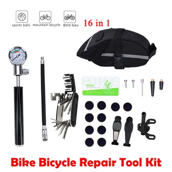 

Bicycle Pump Multi Function Bicycle Tire Glueless Puncture Repair Kit Fits Presta Schrader Valve High Pressure 210 Psi Black