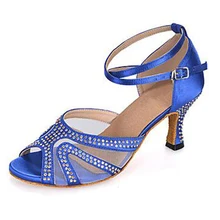 Новые женские Синие атласные хрустальные бальные туфли для латинских танцев Самба Сальса Ceroc Tango Jive Линия танцевальная обувь на каблуках все размеры