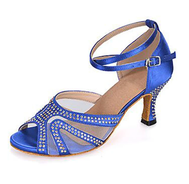 New Ladies Blue Satin Crystal Ballroom Latin Samba Salsa Ceroc