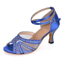 New Ladies Blue Satin Crystal Ballroom Latin Samba Salsa Ceroc Tango Jive Line Dance Heels Shoes