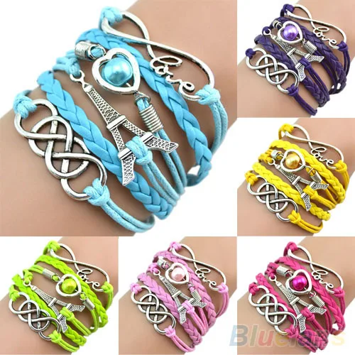 

Eiffel Tower Cuff Friendship Vintage Bracelets for women Multilayer Leather Bangle Chain B02 1KYP