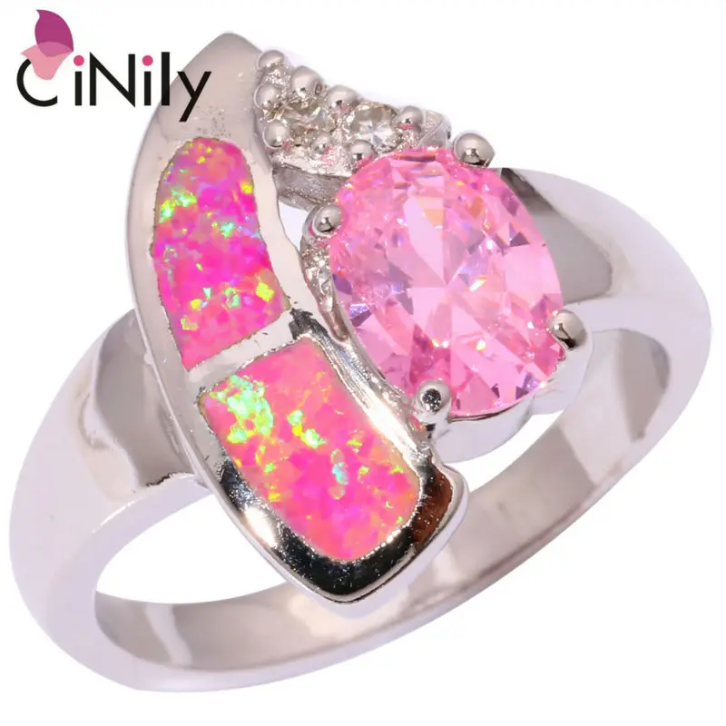Created Pink Fire Opal Pink Zircon Cubic Zirconia Silver Plated Ring Wholesale Retail Hot for