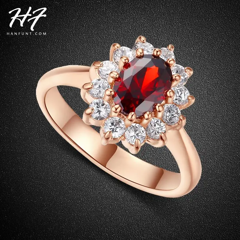 

Classic Red Crystal Wedding Rings for Women Rose Gold Color AAA CZ Crystal Engagement Ring Fashion Jewelry R187 Xmas Gift