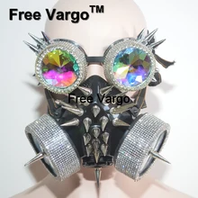 Burning Man Streampunk голографическая маска со стразами заклепки очки Хэллоуин Rave сценические костюмы косплэй фестиваль одежда наряд
