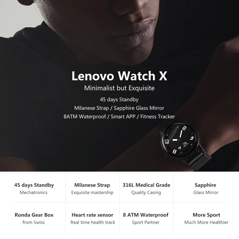 Lenovo Watch X/Watch X Plus умные часы с миланским ремешком 45 дней в режиме ожидания 80 м водонепроницаемый монитор сердечного ритма во время сна умные часы