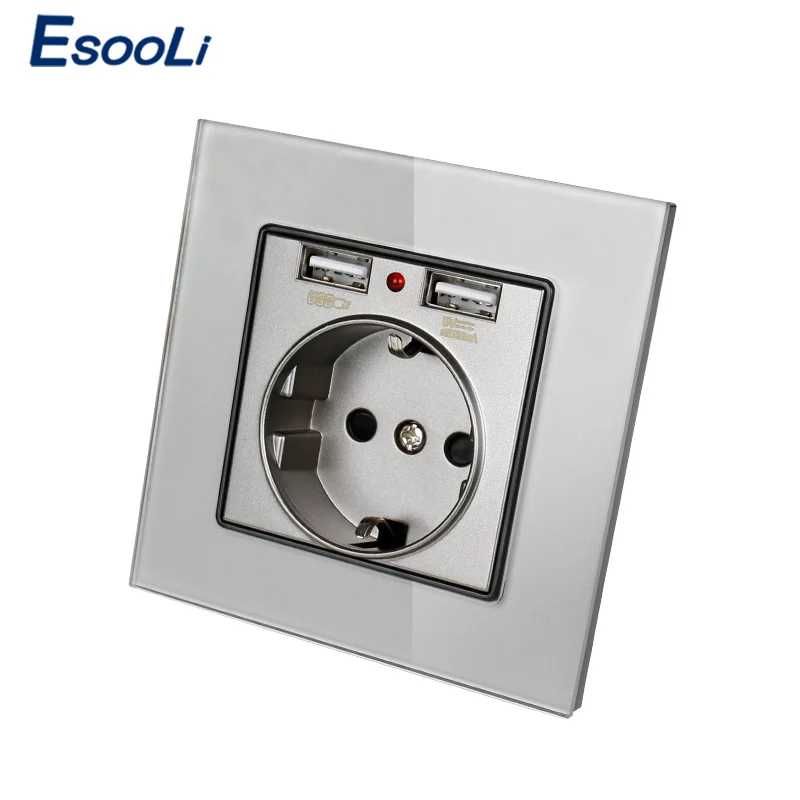 Розетка стеновая Esooli 2 USB порта 1 А 16 А|Электрические розетки| |