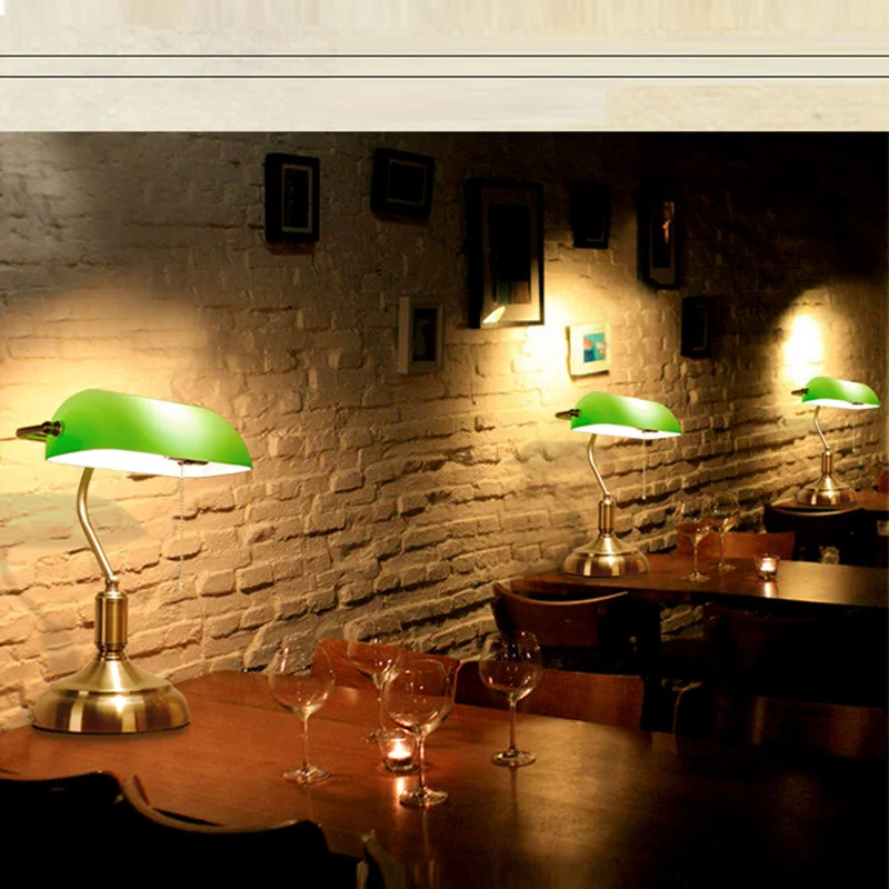 Старый Шанхай Винтажный Зеленый стеклянный абажур банка настольная лампа для кофейни кабинет спальня прикроватная 110 В 220 в 90-260 В
