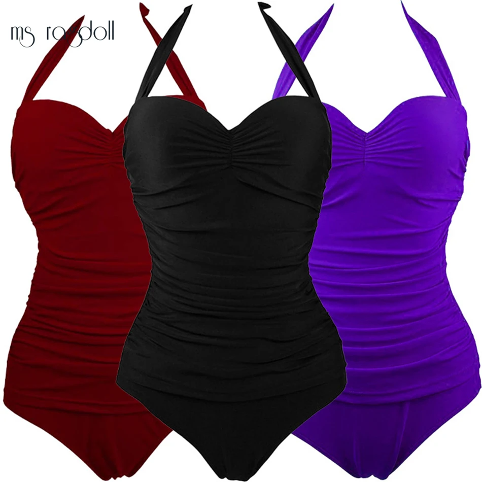 

2017 New One-Piece Swimsuit Women Large Size Swimwear Retro Vintage Bathing Suits Beachwear Print Swim Wear Monokini 5XL