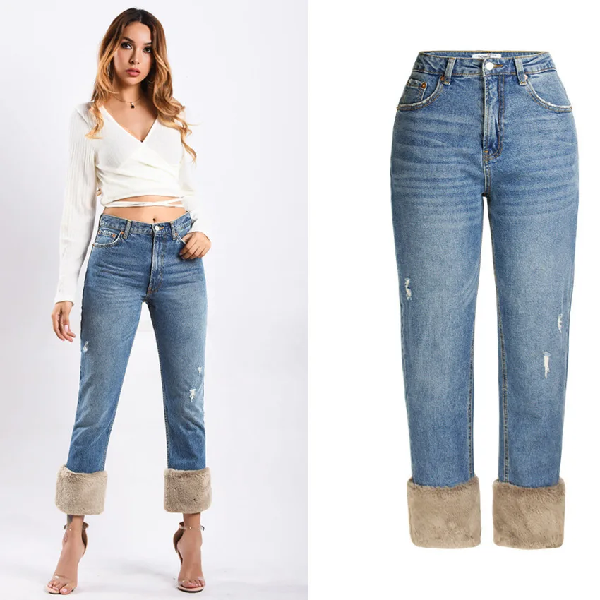 Tall Women Winter High Waist Fashion Jeans Female Boyfriend Cowboy Denim Pants Laies Blue Fashionable Bodycon Jean Trousers