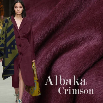 

(10% alpaca +90%wool)Single-sided Albaka alpaca wool deep red autumn and winter large clothes custom fabric 650gsm