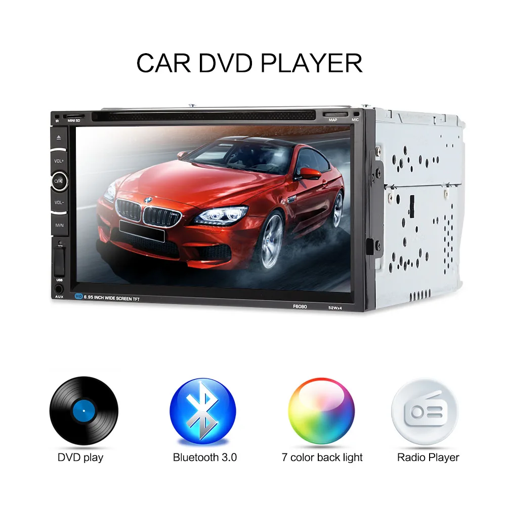 imágenes para F6080 6.95 pulgadas de Doble Din Coche Reproductor de DVD Universal Del Coche Audio Del Coche AutoStereo Soporte Bluetooth Control Remoto imágenes para F6080 6.95 pulgadas de Doble Din Coche Reproductor de DVD Universal Del Coche Audio Del Coche AutoStereo Soporte Bluetooth Control Remoto