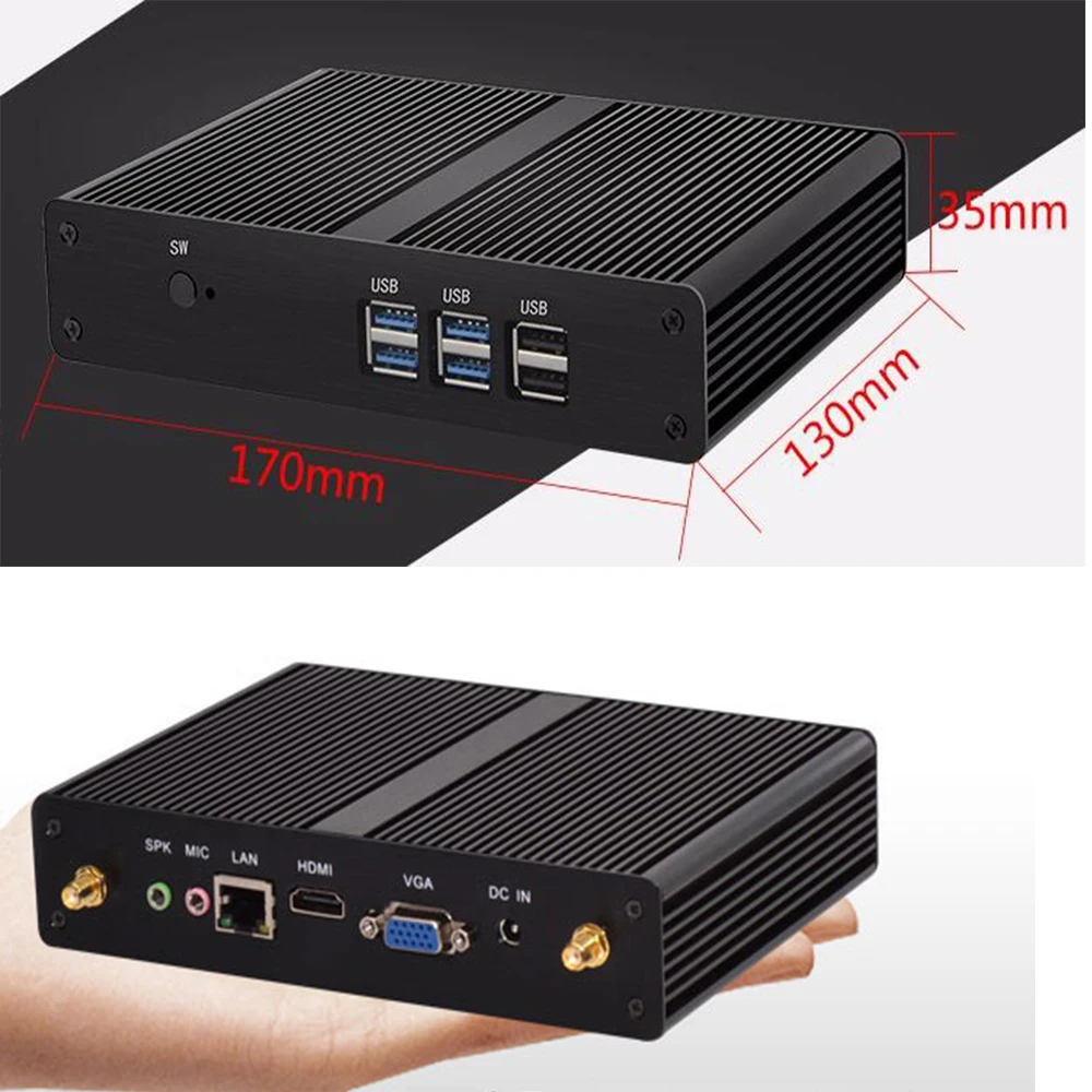 2019 безвентиляторный I3 7100U windows10 офисный Мини ПК коробка 6 * USB HD VGA дисплей 24 часа