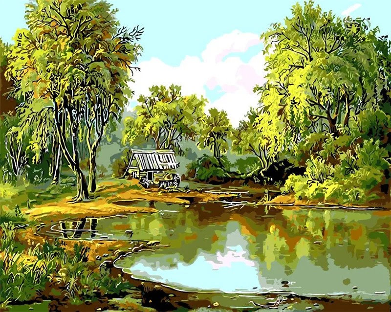 Hijau musim semi landscape Minyak Lukisan kolam picutre Hijau musim semi landscape Minyak Lukisan kolam picutre