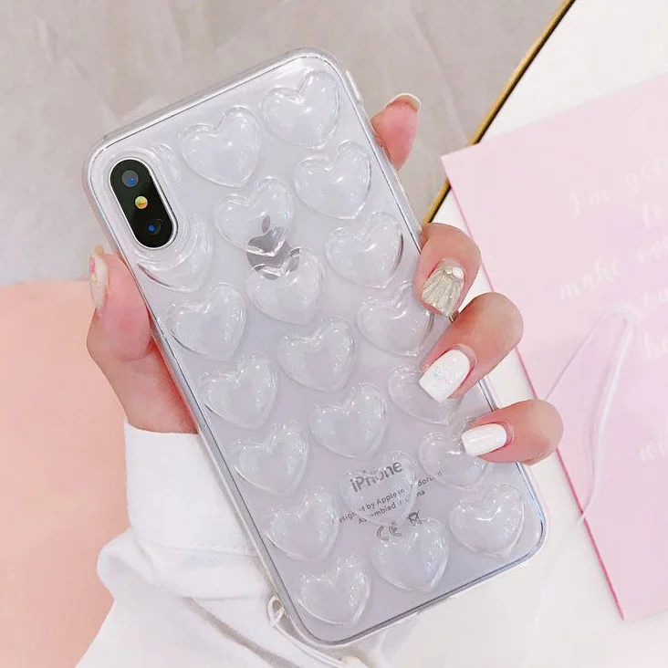 LOVECOM 3D Love Heart чехол для телефона для iPhone 11 Pro Max XR XS Max 7 8 6 Plus чехол из мягкого ТПУ, конфетный цветной чехол для телефона с ремешком - Цвет: White