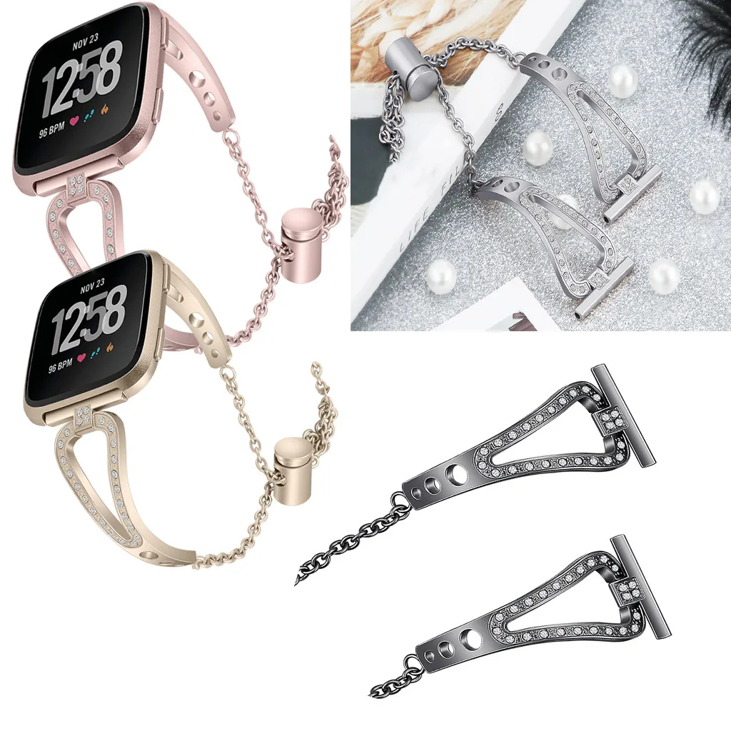Умные часы Smartwatch Браслет Мода замена кристалл металлический ремешок для часов Ремешок Для Fitbit Versa ремни