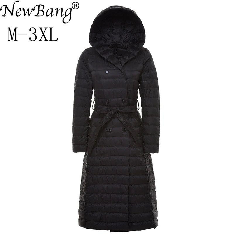 NewBnag Брендовое женское длинное зимнее теплое пуховое пальто, женский ультра-светильник, 90% белый утиный пух, куртка с сумкой, женские пальто плюс