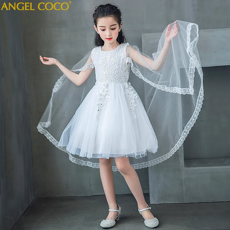 Removable Shawl White Girl Wedding Braidal Dress Children Brand Clthinng Girl Dress Kids Evening Party Gown Designs For Teenager Removable Shawl White Girl Wedding Braidal Dress Children Brand Clthinng Girl Dress Kids Evening Party Gown Designs For Teenager
