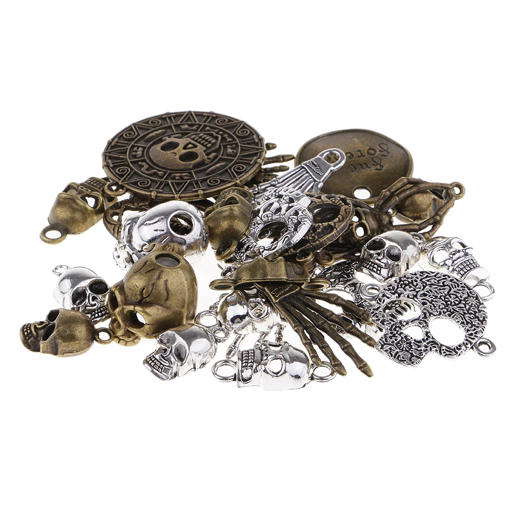 100 Grams Mixed Antiqued Skull Skeleton Pendant Charms for Handmade Steampunk Necklace Punk Jewelry Hanging Craft Accessories