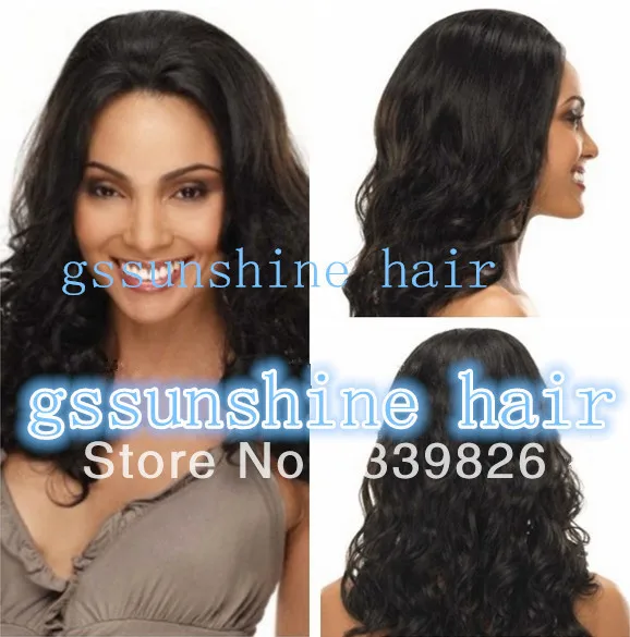 Pretty Lady virgin brazilian human hair #1b loose wave cheap glueless lace front wig Free Shipping |