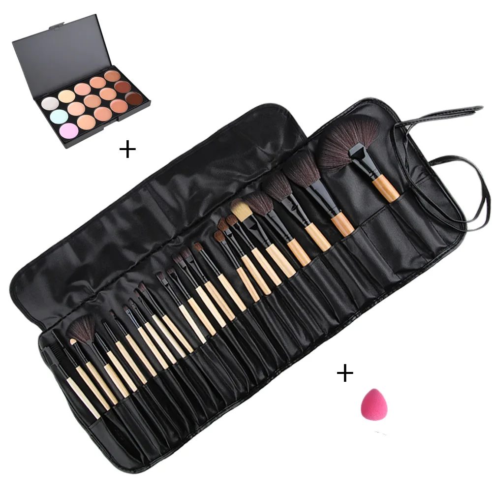 

Makeup Brushes Set 15 Color Makeup-up Concealer Platte Base and 24pcs Pro Makeup Brushes Cosmetic Kit Sponge Puff Tool