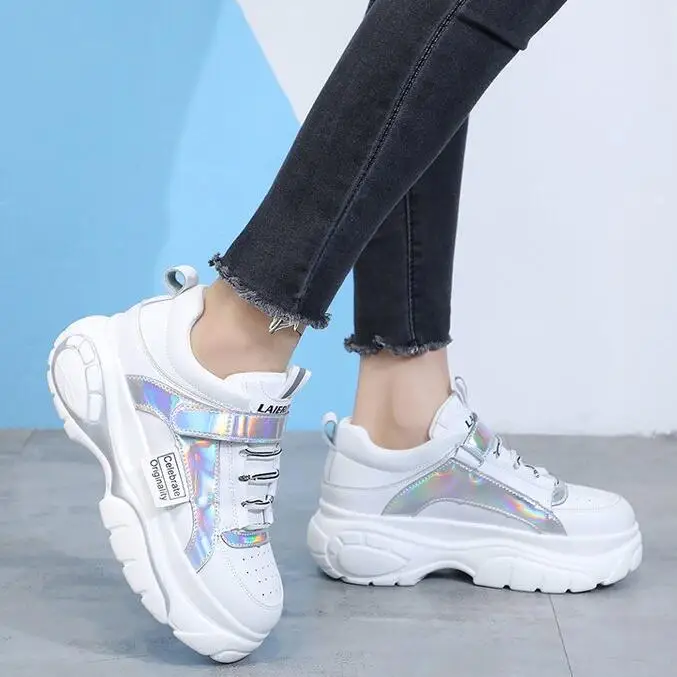 Женские кожаные кроссовки на платформе Белые Повседневные Chaussure Femme весна