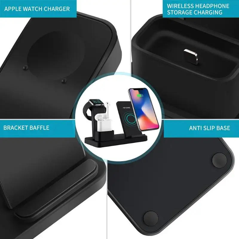 3 in 1 Phone Qi Wireless Charging Stand For Apple Devices