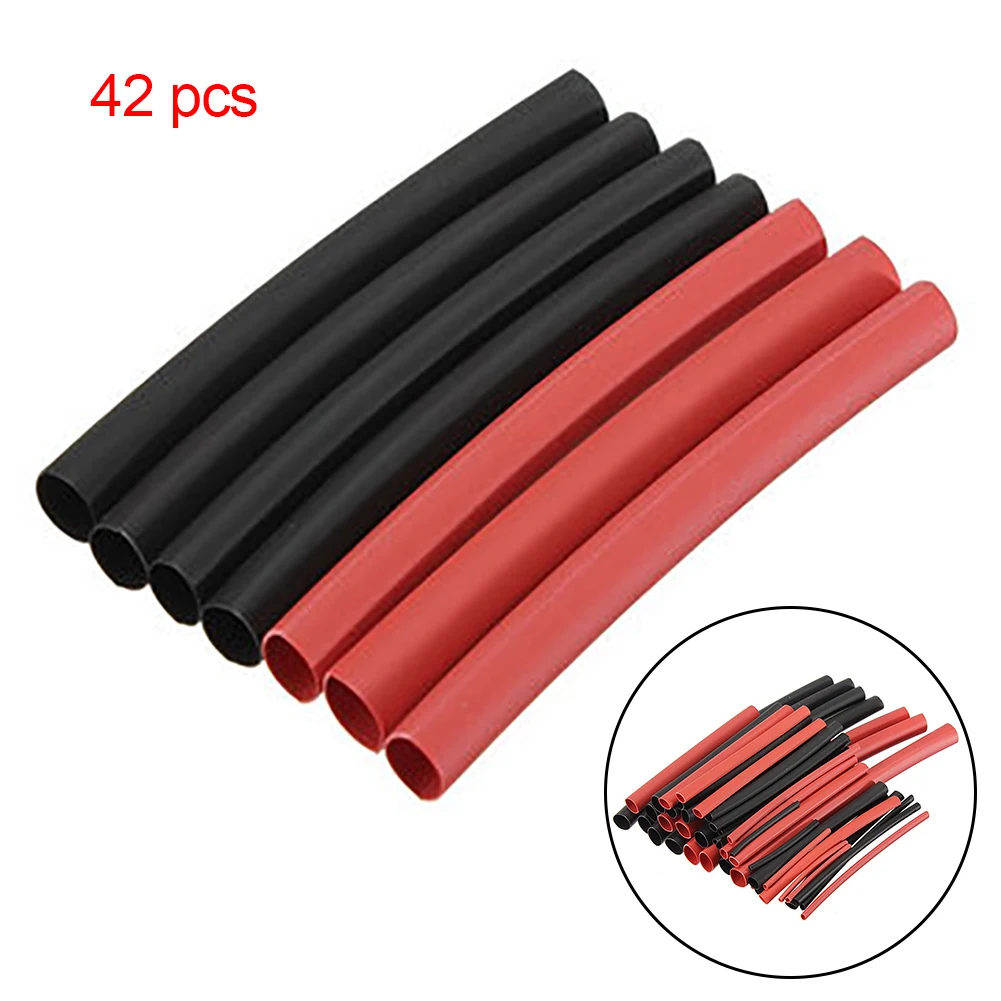 

42Pcs Black Red Glue Weatherproof Heat Shrink Sleeving Tubing Tube Assortment Ki