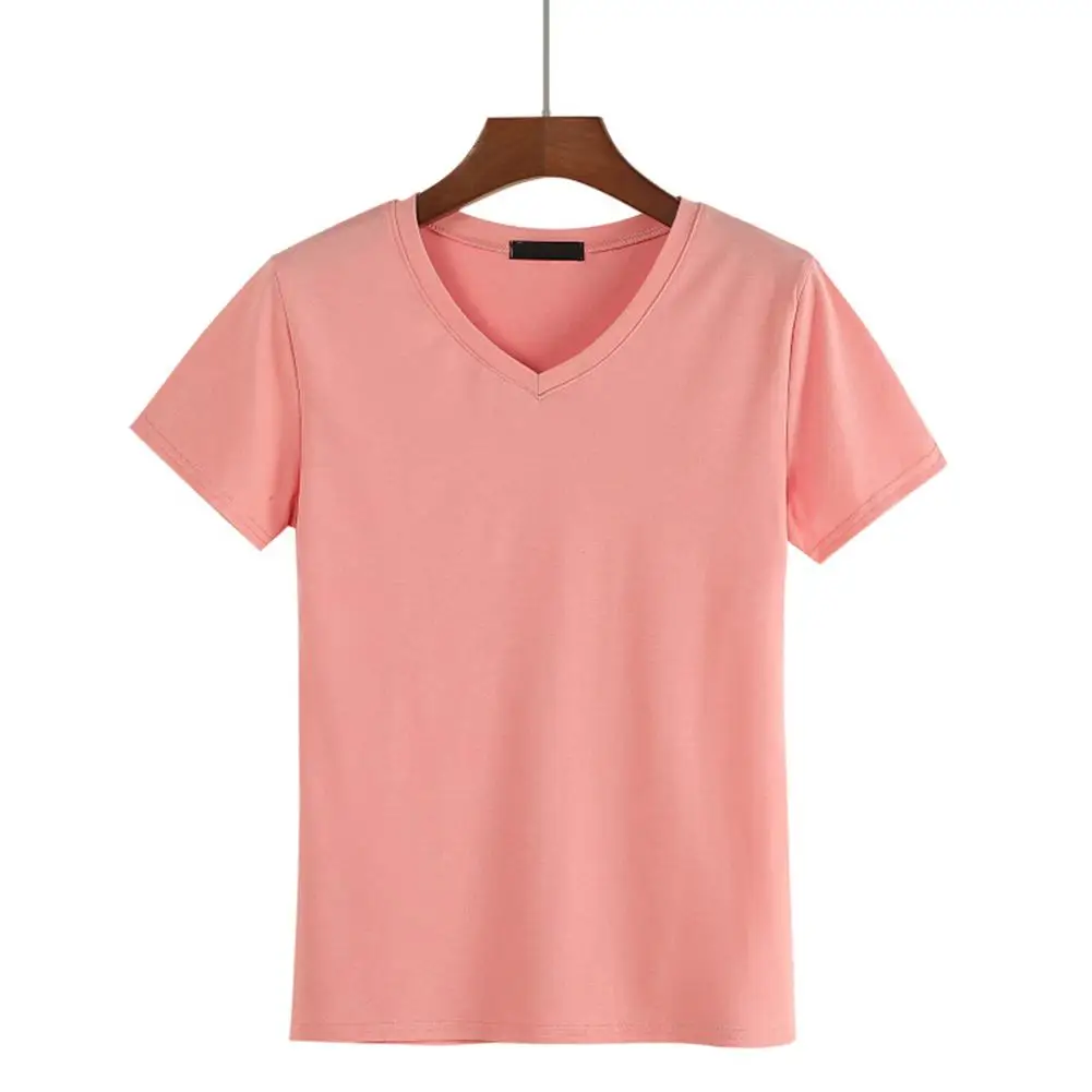 

Korean Plus Size Fashion Summer Women Solid V Neck Short Sleeve T-Shirt Clothing Casual Slim Loose Fit Basic Harajuku Top Tshirt