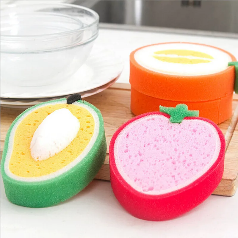 

Fruit Shape Thick Sponge Cloth Cute Washing Cloth Towel Non Stick Oil Sponge Kitchen Cleaning Sponge
