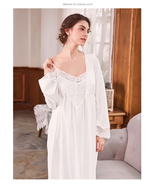 Pregnant Women Long Sleeve Cotton Sleepwear Nightgown Set Sexy Robe
