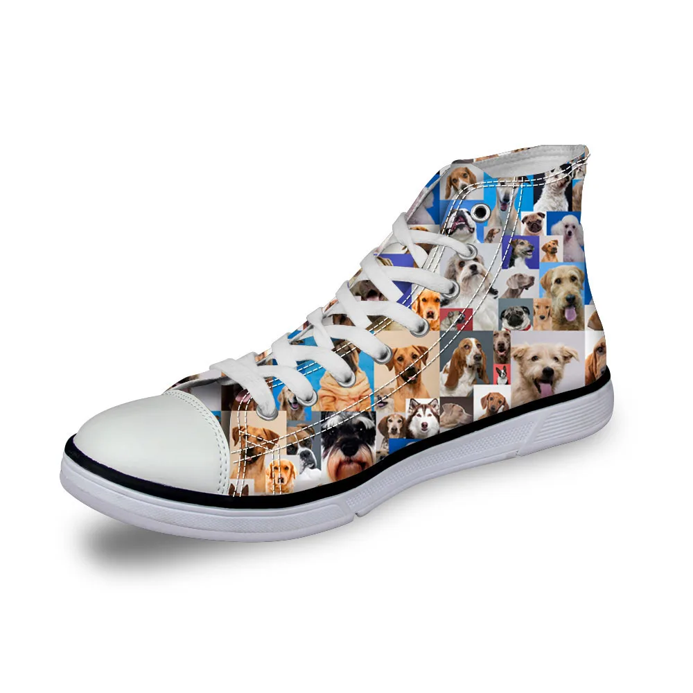 

Noisydesigns High top canvas women sneakers vintage vulcanized flat shoes ladies crowed dogs 3D print girls lace up footwear