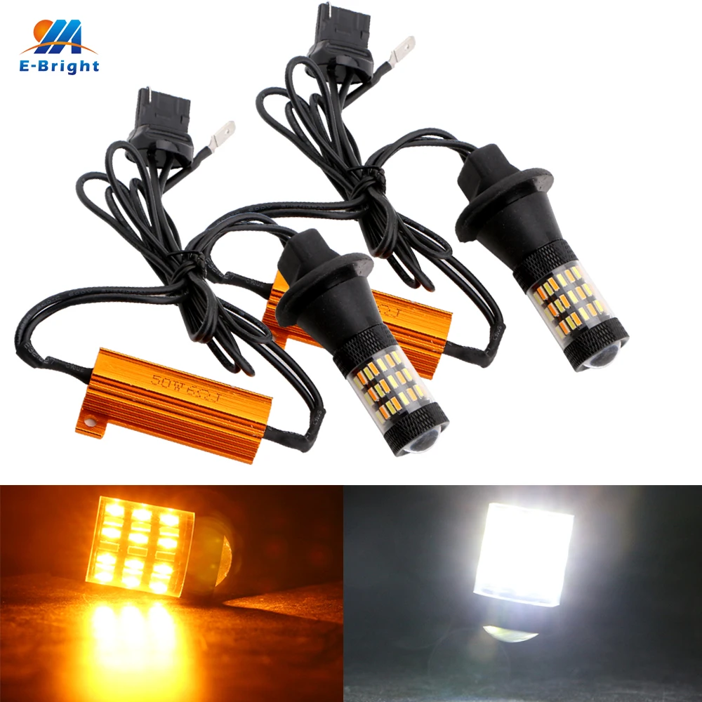 

YM E-Bright 3Sets(6PCS) T20 7440 4014 60 SMD CANBUS 50W Resistor Amber/White LED Bulbs Turn Signal Light 12V Dual Colors 750Lm