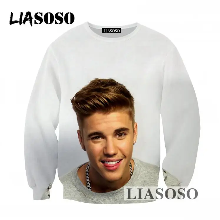 LIASOSO Harajuku Sweatshirt 3D Print Popular Singer Justin Bieber Men Women Tracksuits Loose Long Sleeves Pullovers Tops T743