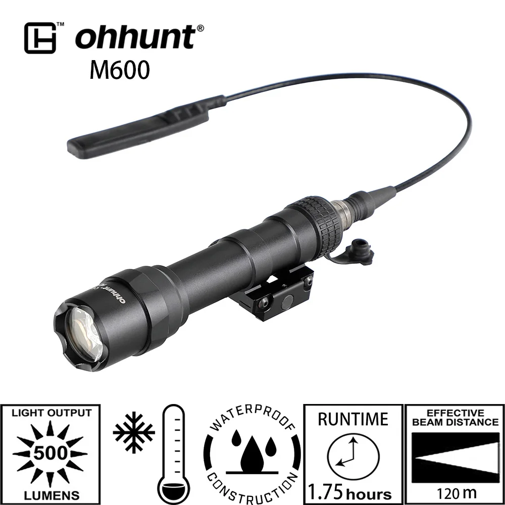 

ohhunt M600 M300 Hunting Flashlight IPX6-IPX7 Waterproof Low Temperature Resistance Tactical LED Flashlight For 1913 Rail Mount