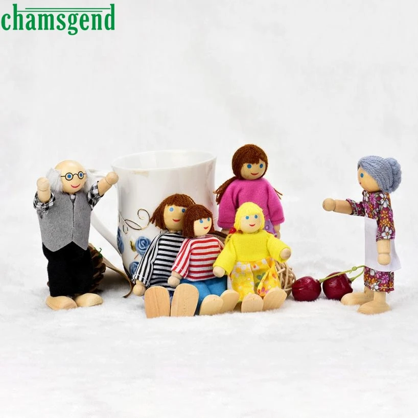 

6 Dolls Cartoon Wooden House Family People Kids Children Pretend Play Gift Toy DEC08