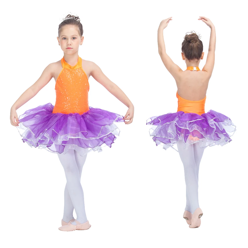 Retail Wholesale Sequin Lycra Bodice Tulle Skirts Halter Sequin Leotard