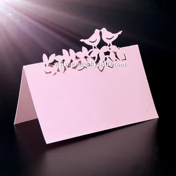 

50Pcs/lot free shipping hollow Bird in Leaves Design laser cut Wedding Party Seat Name table holder Invitation RSVP Cards