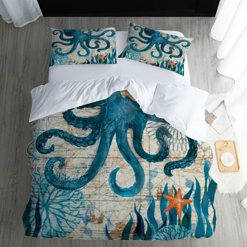 

Custom Made 3D Octopus Bedding Set Duvet Cover Sets For Twin Full Queen King Pillowcase AU Queen Size Bed Bedline Home Textile