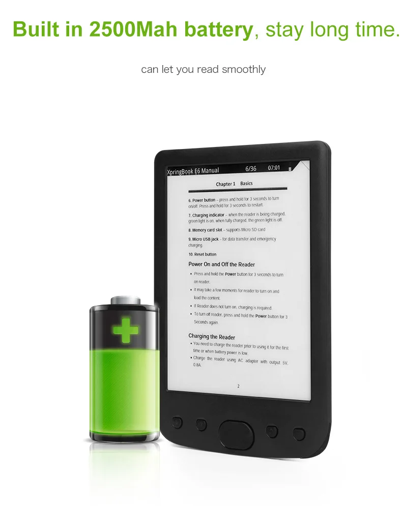 8GB E book reader 6 inch E ink screen built in