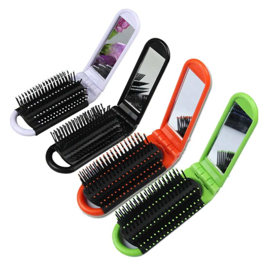 

Portable Mini High Temperature Folding Mirror Comb Anti-static Hair Combing Tool Plastic Comb Airbag Massage Round Travel Brush