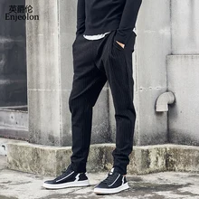 Бренд Enjeolon, весенние Длинные прямые брюки, мужские черные полосатые спортивные штаны, мужские качественные плотные повседневные штаны для мужчин KZ6331