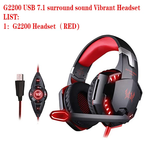 Gaming Headset USB 7.1 Surround Sound Vibration Headphone For Computer PC Headset Earphone Headband with Microphone LED Light - Цвет: G2200 USB RED