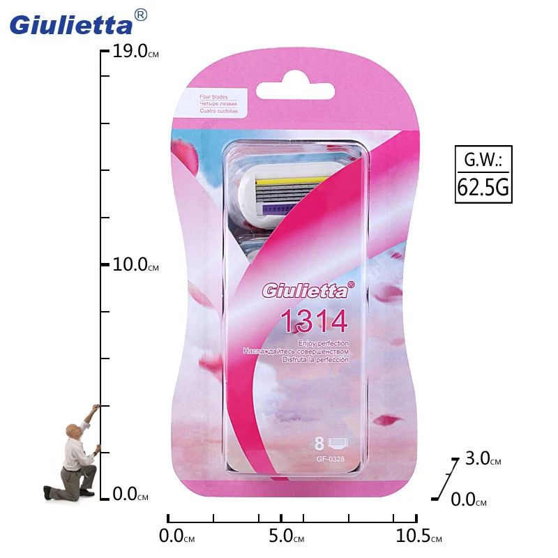 Giulietta 8 шт. 4 слоя лезвия женский ручной бритья Для женщин Бритвы лезвия для бритья волос леди безопасности головка бритвы