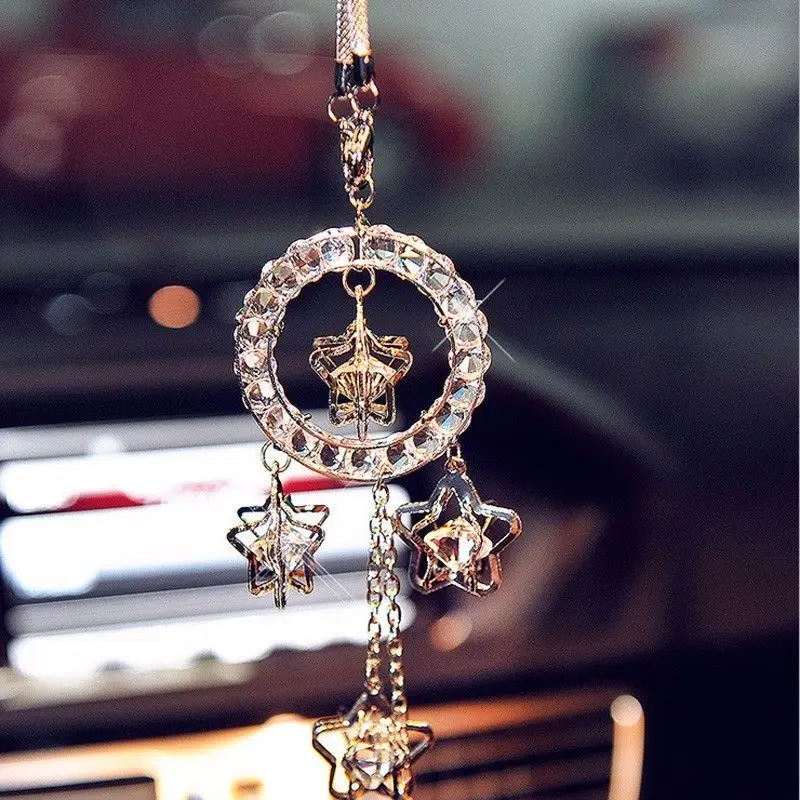 1Pcs Car Pendant With Crystal Five-pointed Star For Hanging Rear View Mirror HS1 