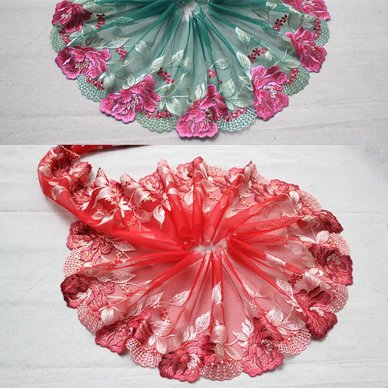 

7.08"18cm(2yards/lot) Embroidered Floral Tulle Lace Trim ,Mesh Embroidery Lace Trim