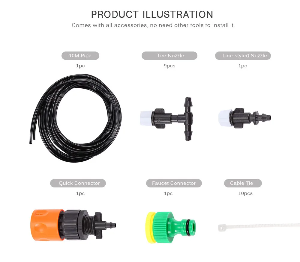 1 комплект ороситель оросительная система портативный распылитель автоматический полив 10 м садовый шланг распылительная головка с тройником и разъемом