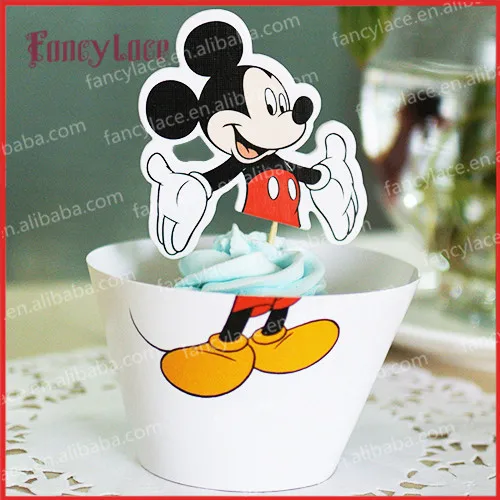

24pcs Cartoon Mickey & Minnie Mouse Cupcake Wrappers Decoration Birthday Party Favors for Kids Cake Toppers